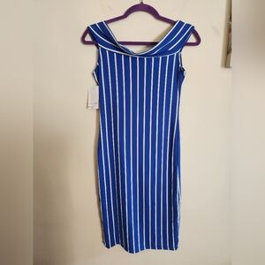 Capella Knee Length Body Con Dress Striped Blue White Small NWT
